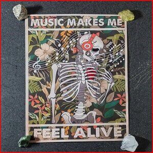 New - Music Makes Me Feel Alive Skeleton Canvas Tapestry